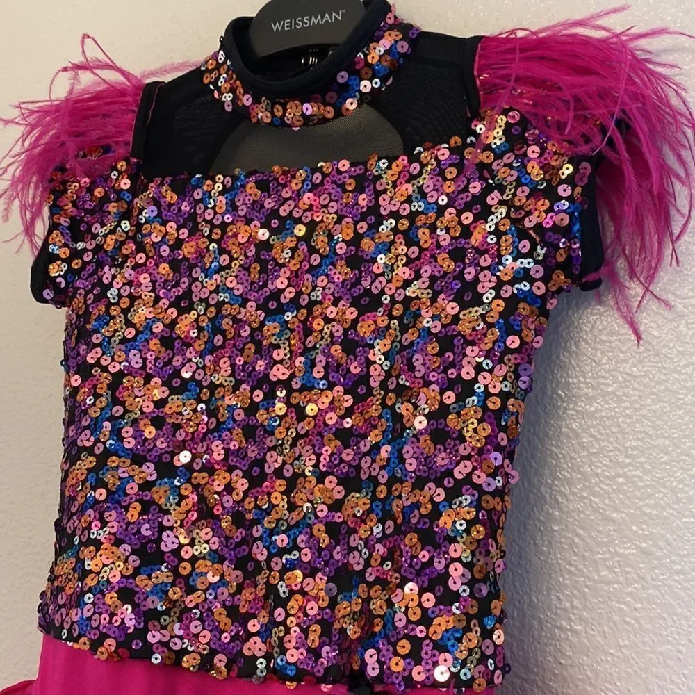 WEISSMAN Dance Costume ONE WAY OR ANOTHER 11477 sequin feather Child MC